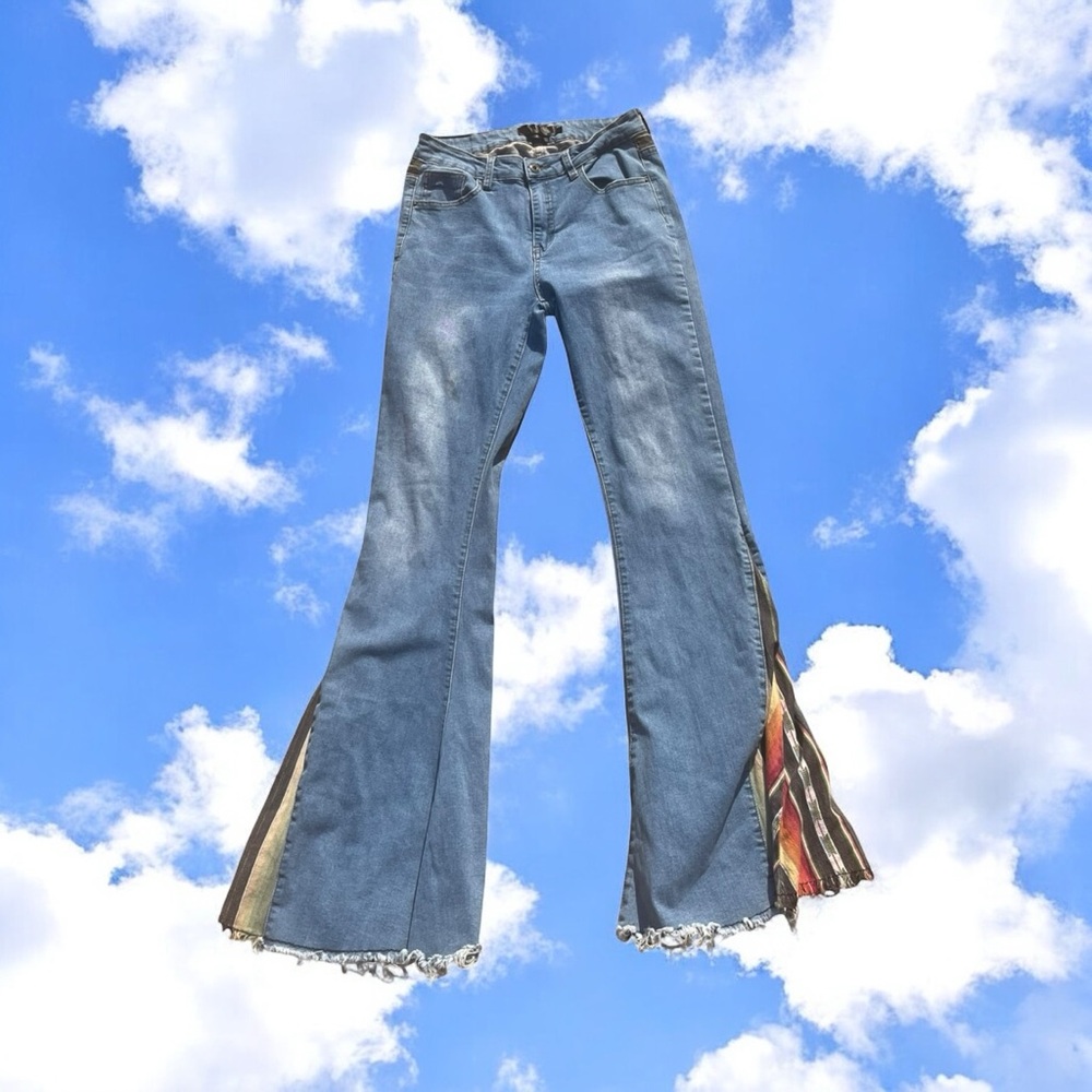 L&B Denim Flare Jeans with Fringe and Patterned Accents